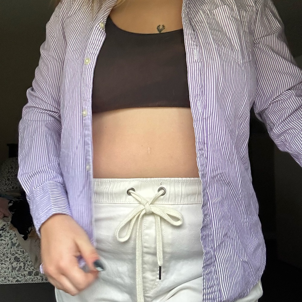 American Eagle Outfitters Lavender Striped Button-Down Shirt